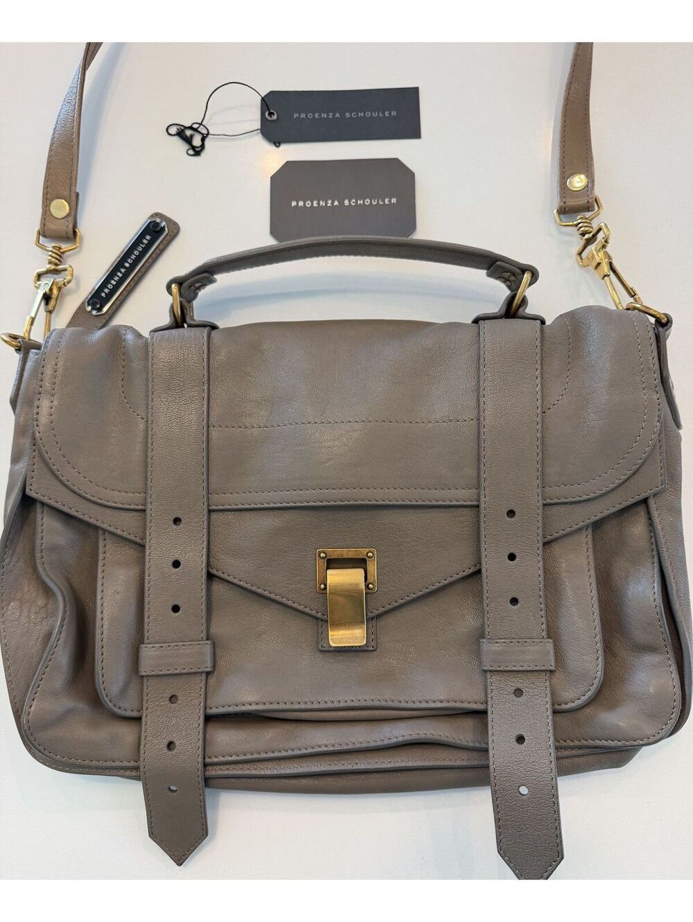 Proenza Schouler PS1 Leather Satchel – Grey Taupe / Gold-Tone Hardware